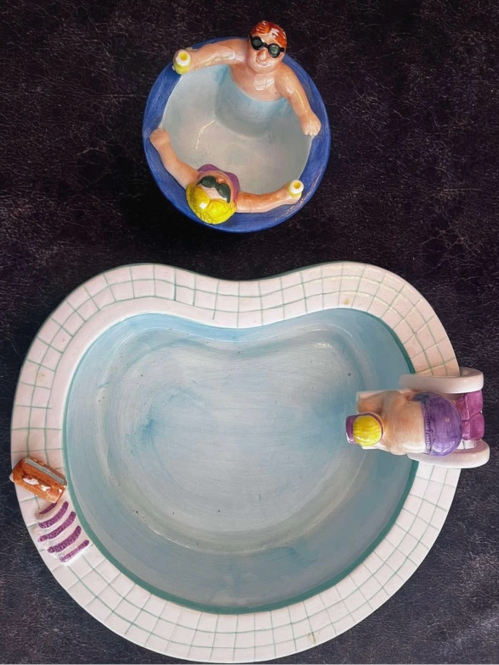Lotus 1995 Vintage Ceramic Chip and Dip Bowl Set Swimming Pool And Hot Tub